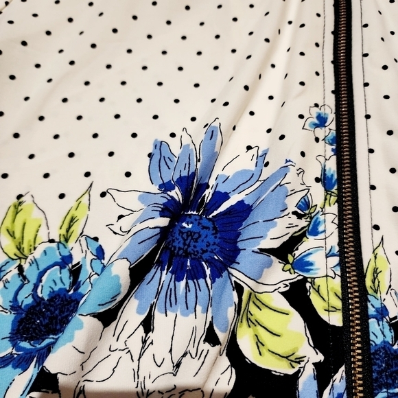 Susan Graver White Navy Floral Swiss Dot Full Zip Jacket Women's Large L Pockets - Picture 8 of 11